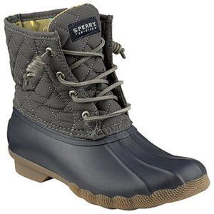 Women's Sperry Top Sider Saltwater Gray/Navy Quilted Duck Boots Sz 6.5